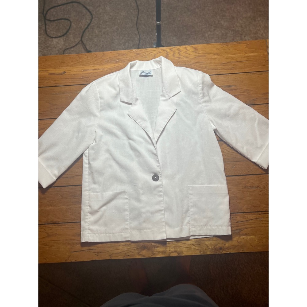 Joanna Petite White Single Button Textured Blazer Jacket 3/4 Sleeve Pockets